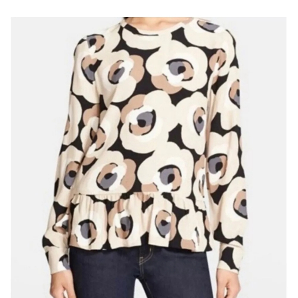 Kate Spade Deco Rose Peplum Blouse Top